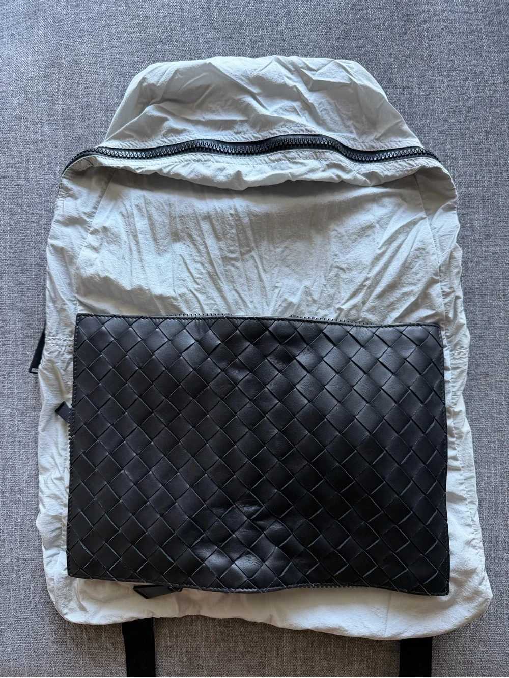 Bottega Veneta Intrecciato Woven Black Leather Zip Backpack